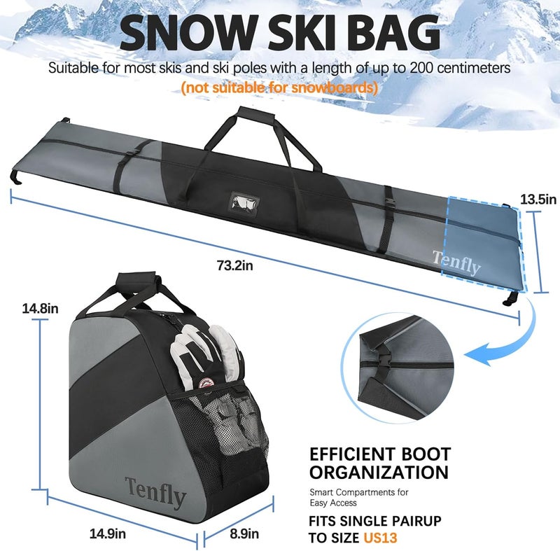 Tenfly Ski Bag and Boot Bag Combo, Snow Ski Bags for Air Travel, Water- resistant Safety Reinforce Ski Travel Bag - Image 2
